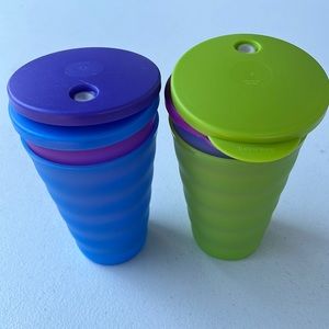 Set of 4 Tupperware Impressions 16 oz Drink Cups with Lids